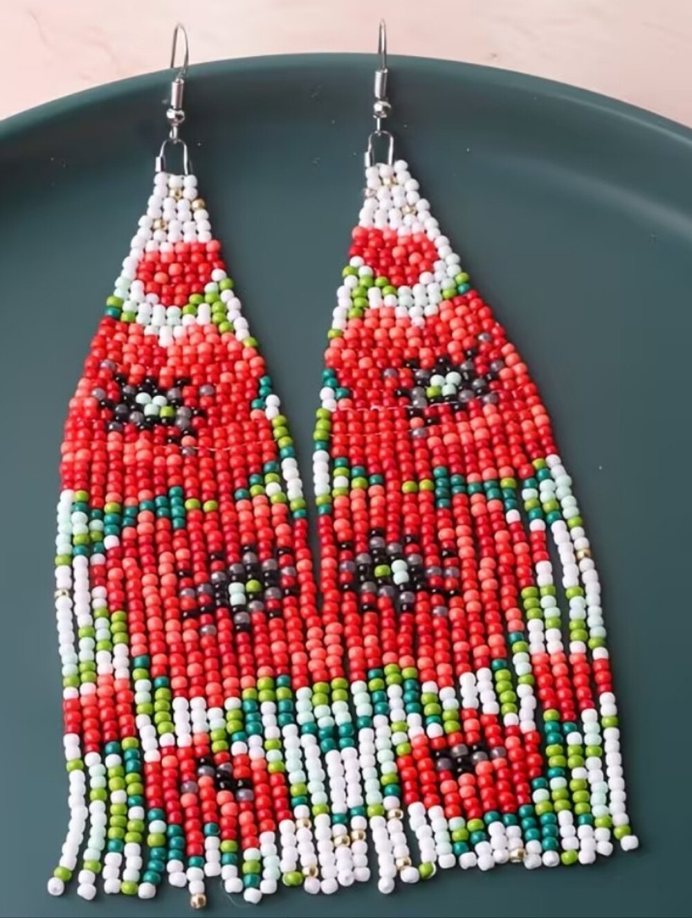 Handcrafted Red Beaded Floral Earrings